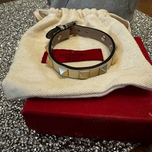 Valentino silver leather rockstud bracelet